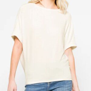 Michael Stars Verna Dolman Sleeve Knit Top Off White Ivory Large